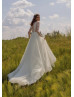 Beaded Long Sleeves Ivory Lace Tulle Sparkly Wedding Dress